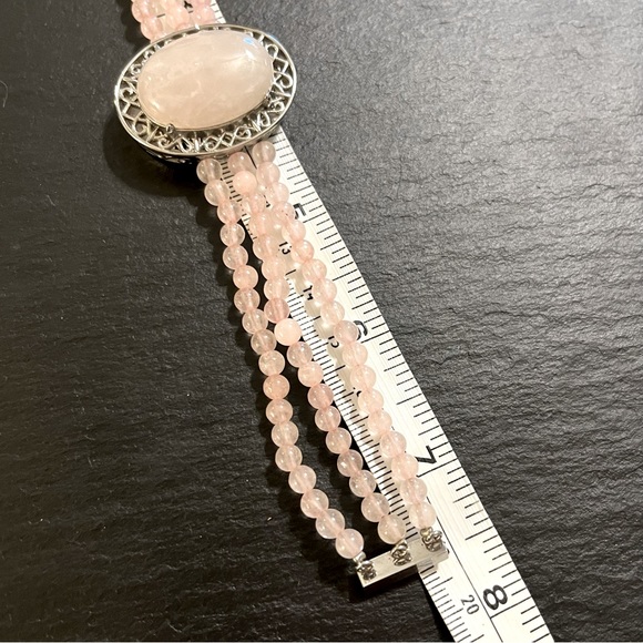 Pink Rose Quartz Beads and Stone Magnetic Stainless Steel Clasp 7.5” Bracelet - Picture 12 of 16